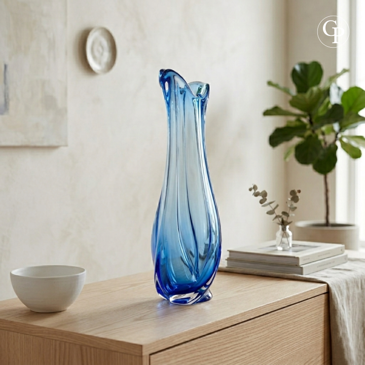 Vase Corail Val Saint Lambert René Delvenne - Mid-Century Cobalt Blue Crystal Art Glass Showroom 1956