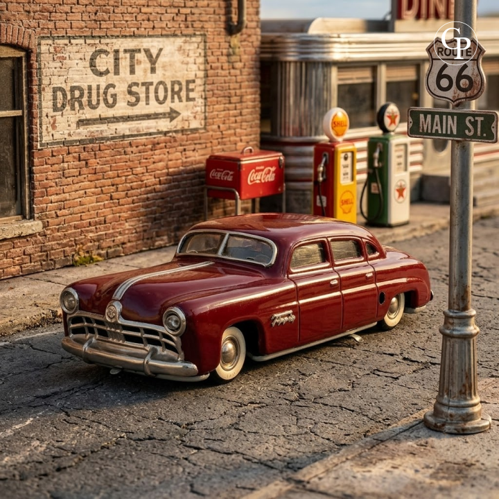 TippCo Hudson Limousine rouge Burundi en tôle et chrome c.1948 Made in Germany US Zone | Vintage TippCo Hudson Limousine tin toy car in Burundi red lacquer c.1948 US Zone Germany
